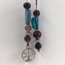 Load image into Gallery viewer, A beaded string bookmark with a silver tree-of-life charm.
