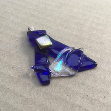 Load image into Gallery viewer, A blue and clear fused-glass pendant with dichroic features.
