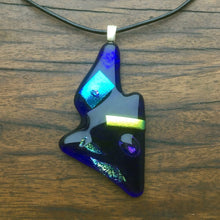 Load image into Gallery viewer, An abstract fused-glass pendant with dichroic features.
