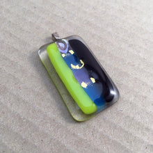 Load image into Gallery viewer, A striped fused-glass pendant with dichroic features.
